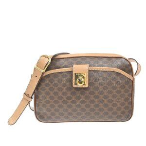 CELINE Logo Macadam Pattern Shoulder Bag PVC Leather Brown Italy GHW 31MA302